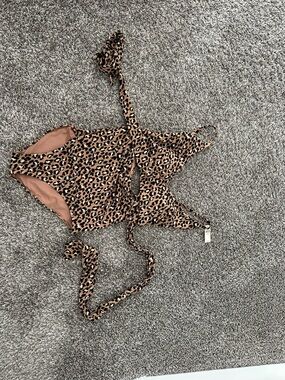 aerie Leopard Print One-Piece Swimsuit in Tan and Black